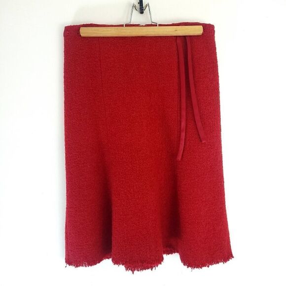 Sandra Angelozzi Red Wooly Skirt with Ribbon Trim - Picture 6 of 9